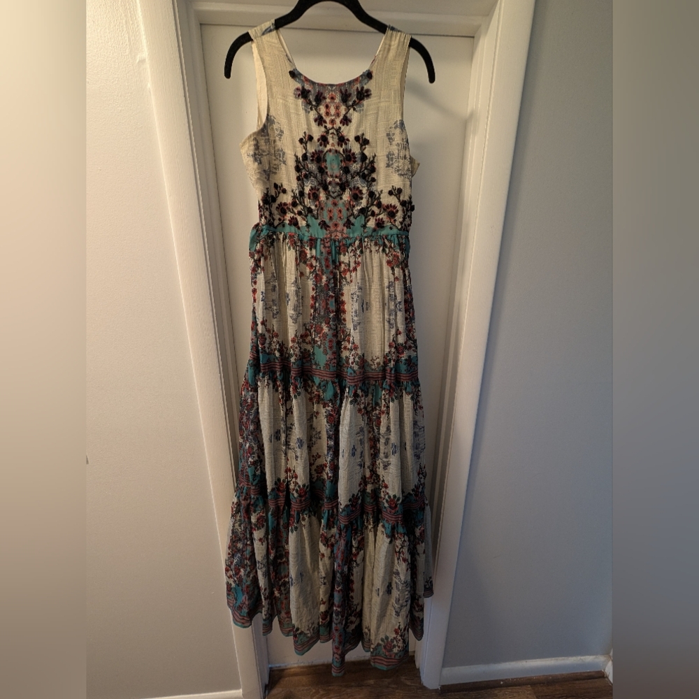 Floral Sleeveless Maxi Dress - Cream and Teal